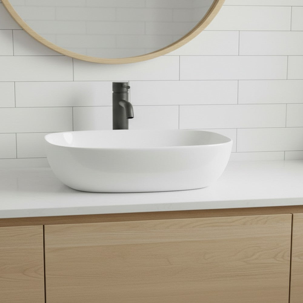 Lavabo da appoggio LAV39350 in ceramica 50x38x14 cm bianco lucido
