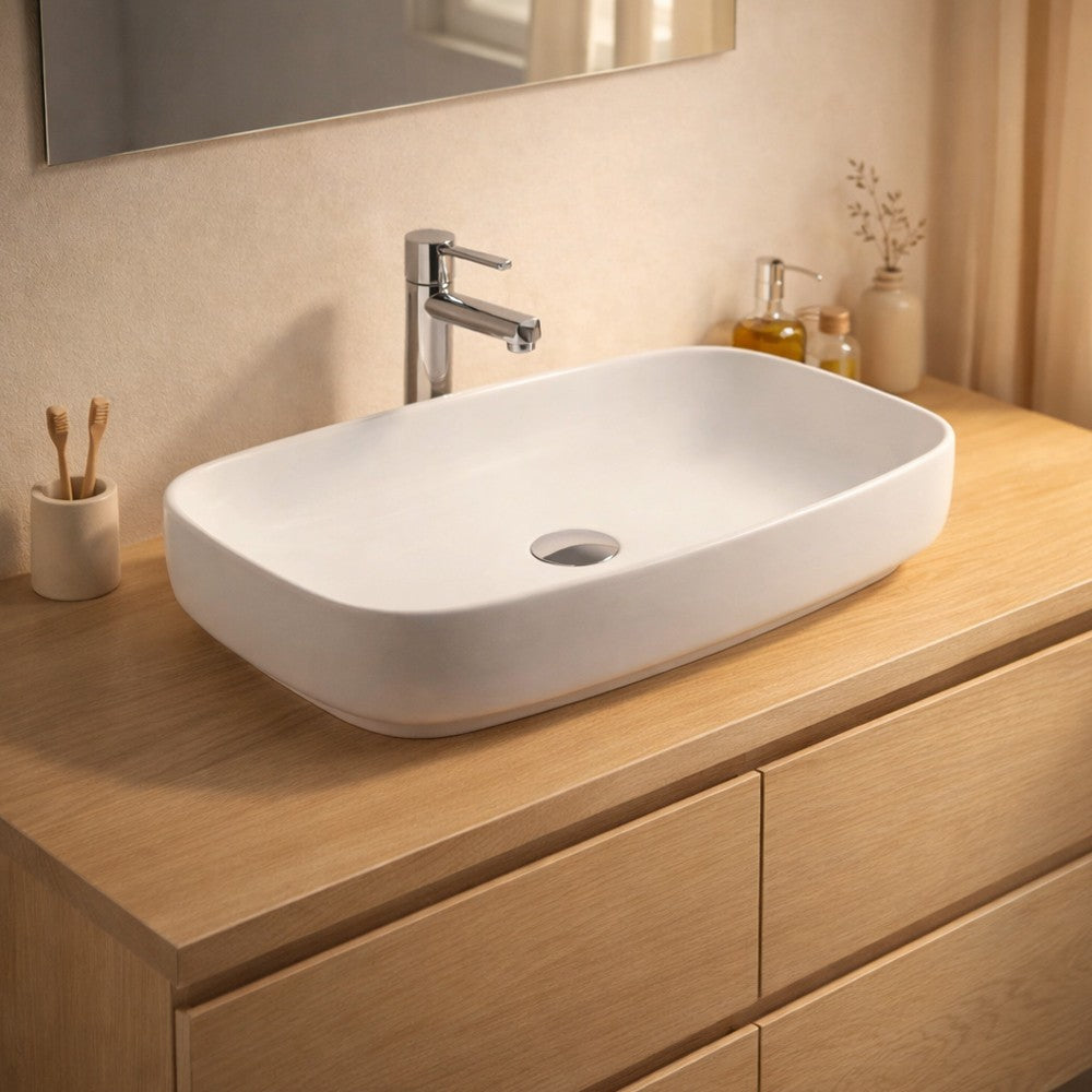 Lavabo da appoggio LAV43560 in ceramica 60x38x14 cm bianco lucido