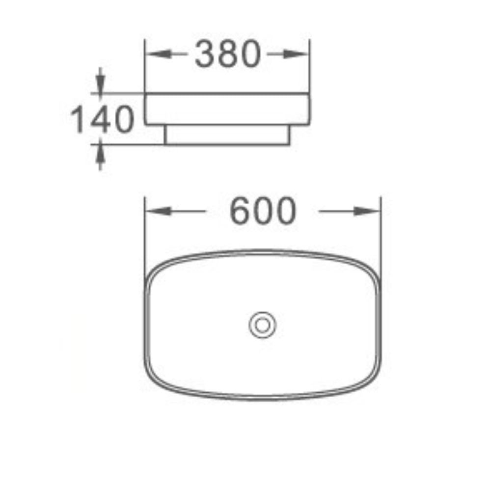 Lavabo da appoggio LAV43560 in ceramica 60x38x14 cm bianco lucido