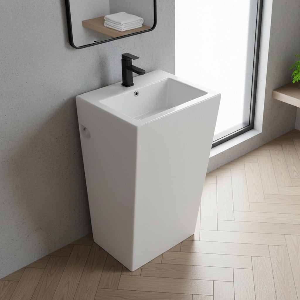 Lavabo freestanding LAV303 in ceramica 53x46.5x86.5 cm bianco