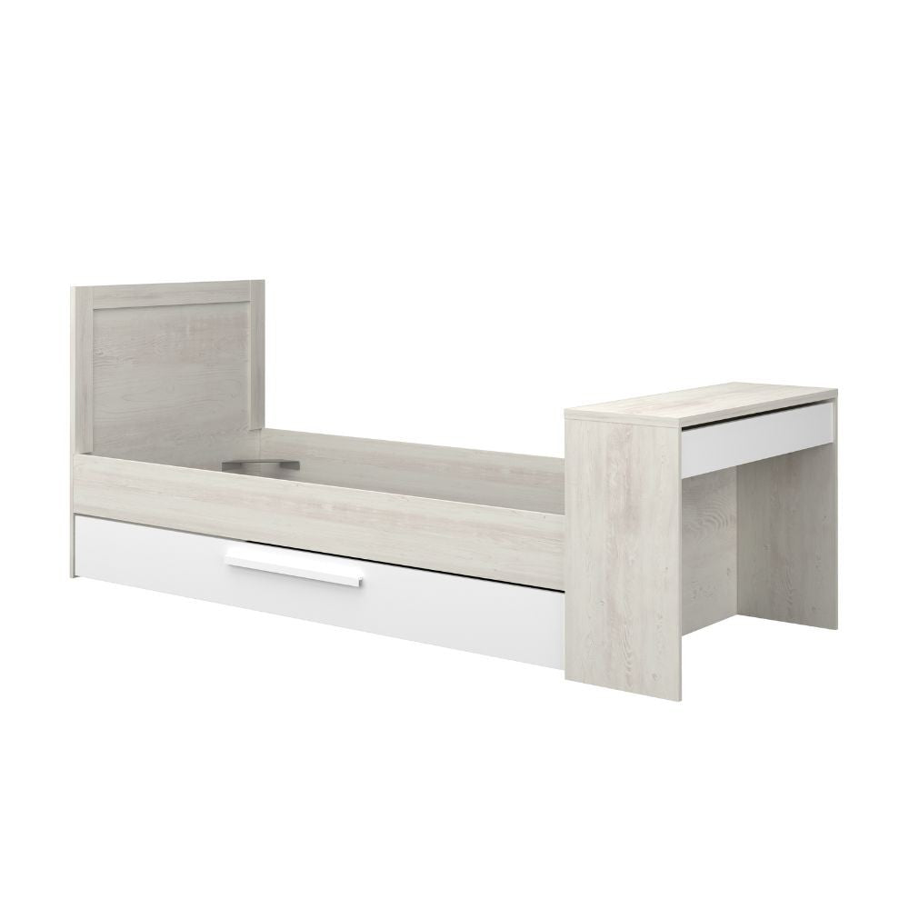Letto 1950 con scrivania integrata e letto estraibile reversibile bianco vintage e bianco