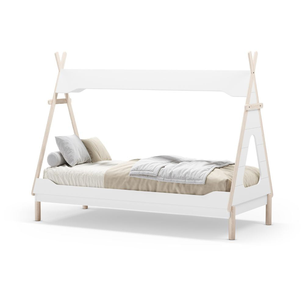 Letto a capanna Nora in legno massiccio colore bianco