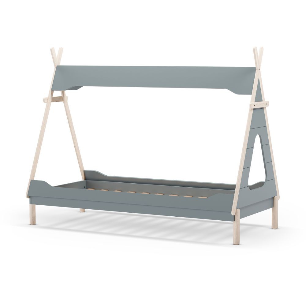 Letto a capanna Nora in legno massiccio colore verde petrolio e bianco