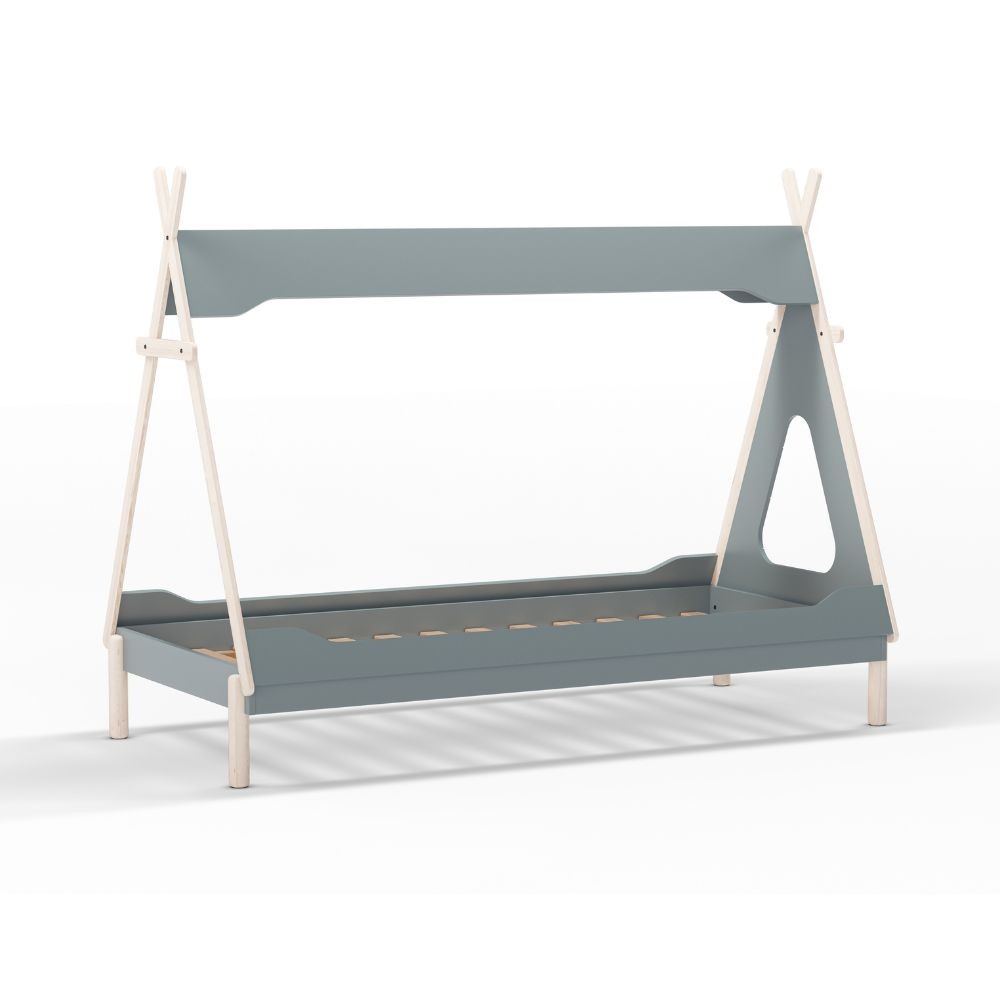 Letto a capanna Nora in legno massiccio colore verde petrolio e bianco