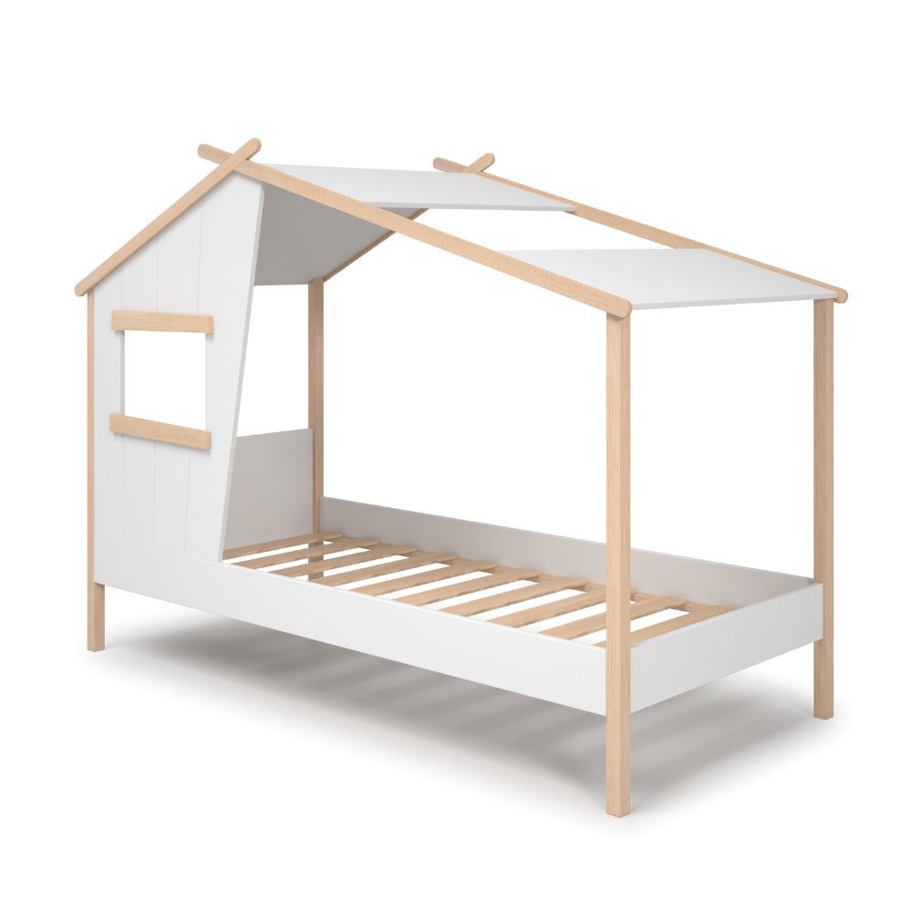 Letto a casetta Luba singolo in legno massiccio colore bianco