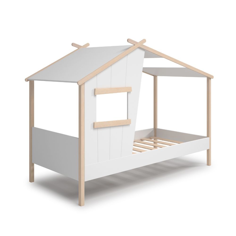 Letto a casetta Luba singolo in legno massiccio colore bianco