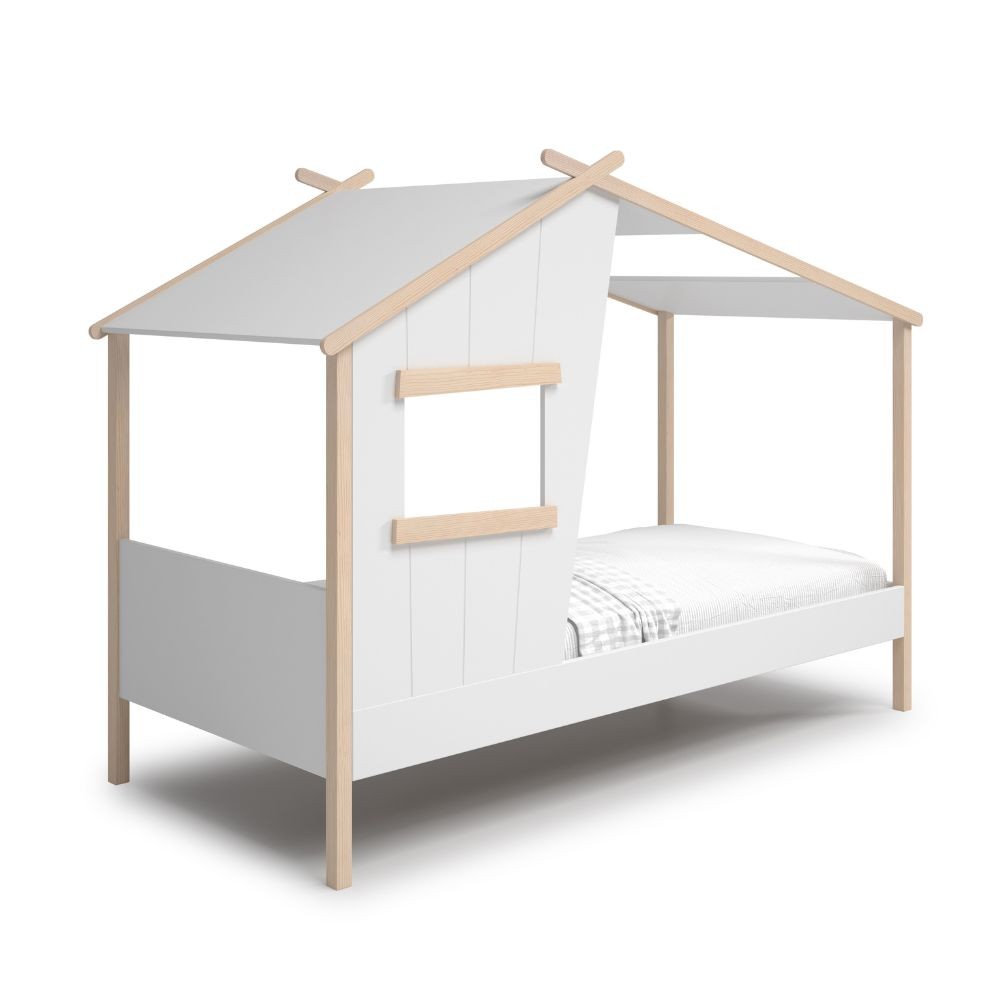 Letto a casetta Luba singolo in legno massiccio colore bianco