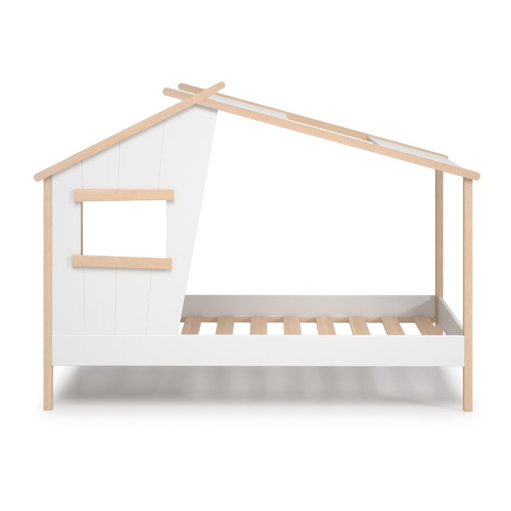 Letto a casetta Luba singolo in legno massiccio colore bianco