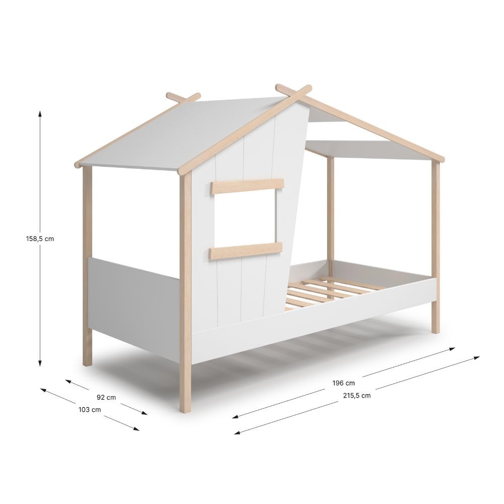 Letto a casetta Luba singolo in legno massiccio colore bianco