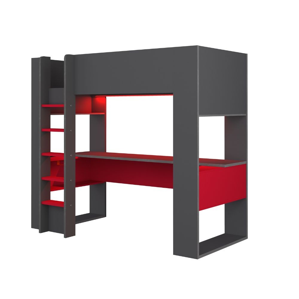 Letto a castello 5050 antracite rosso con scrivania