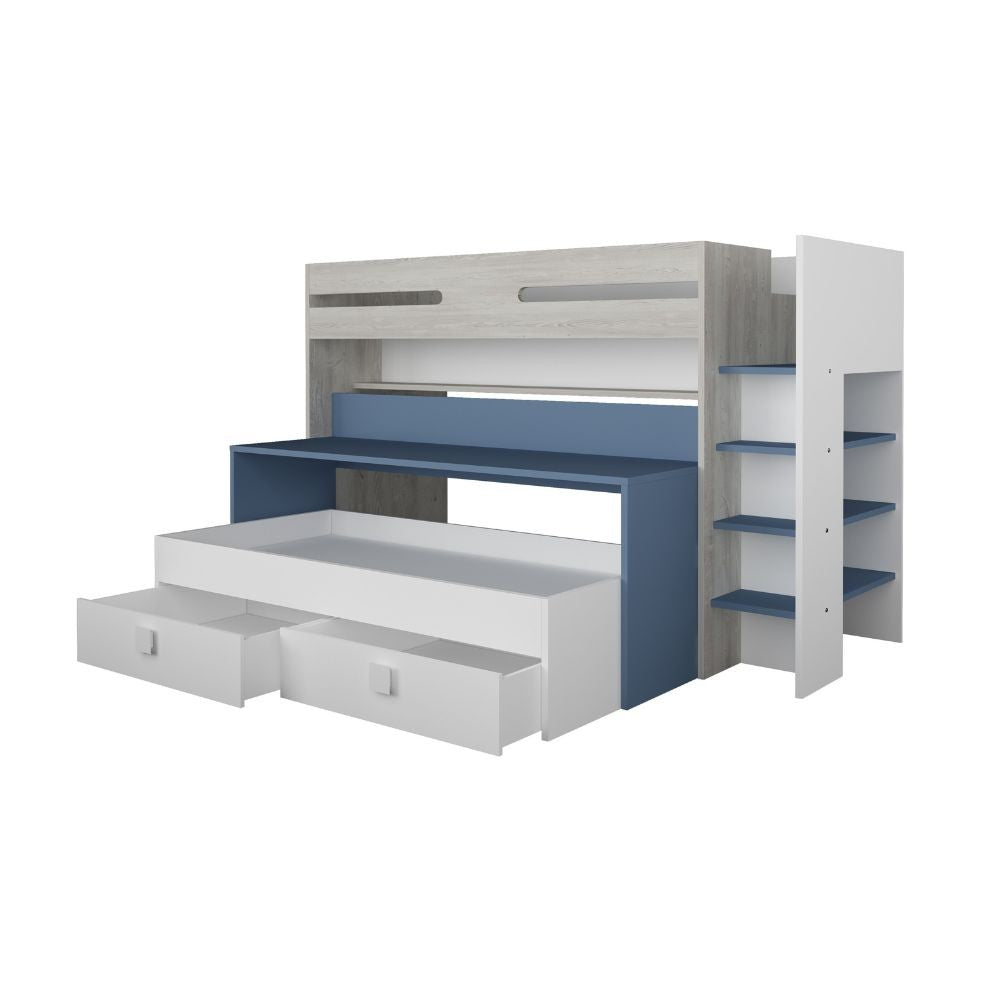 Letto a castello 6070 bianco celeste con scrivania estraibile
