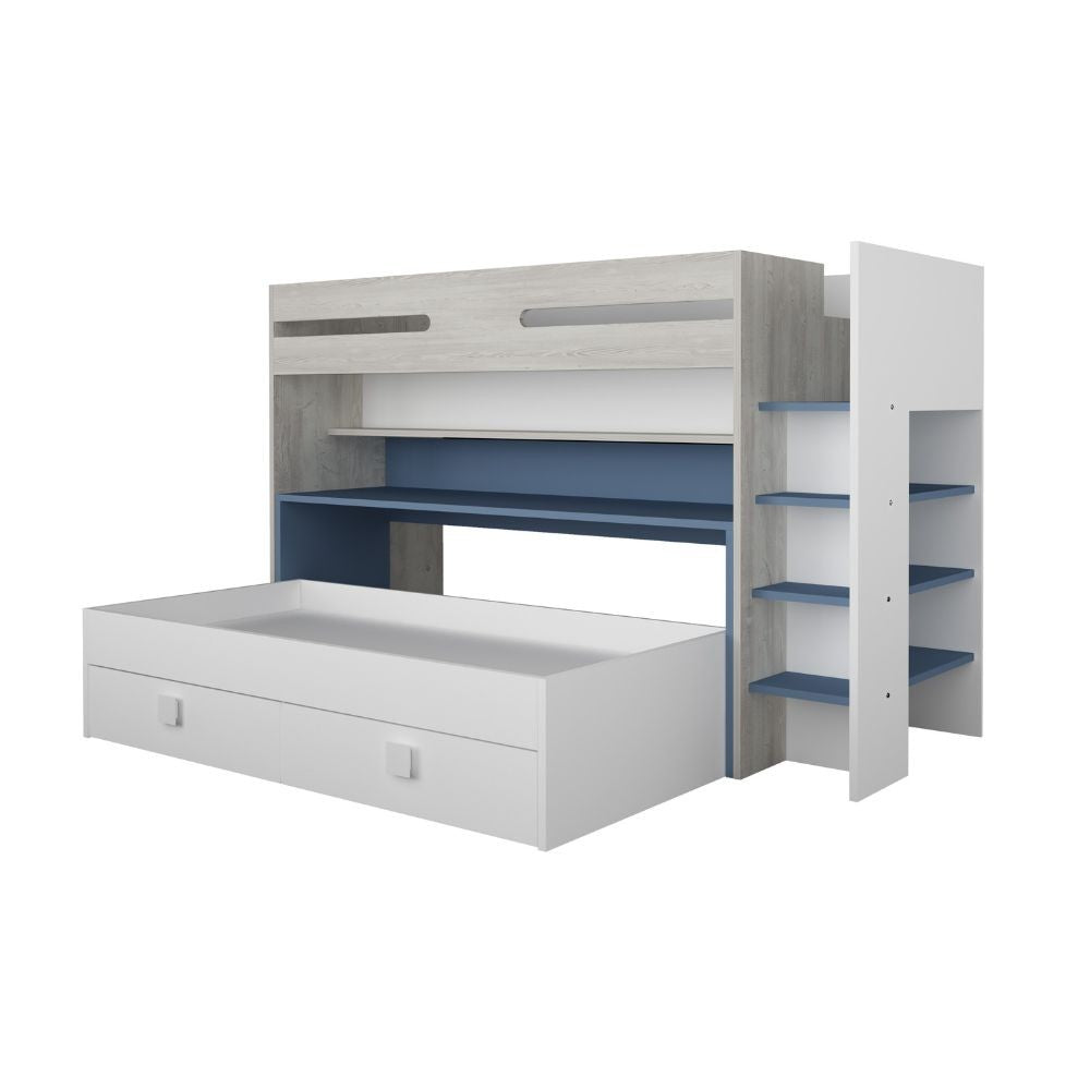 Letto a castello 6070 bianco celeste con scrivania estraibile