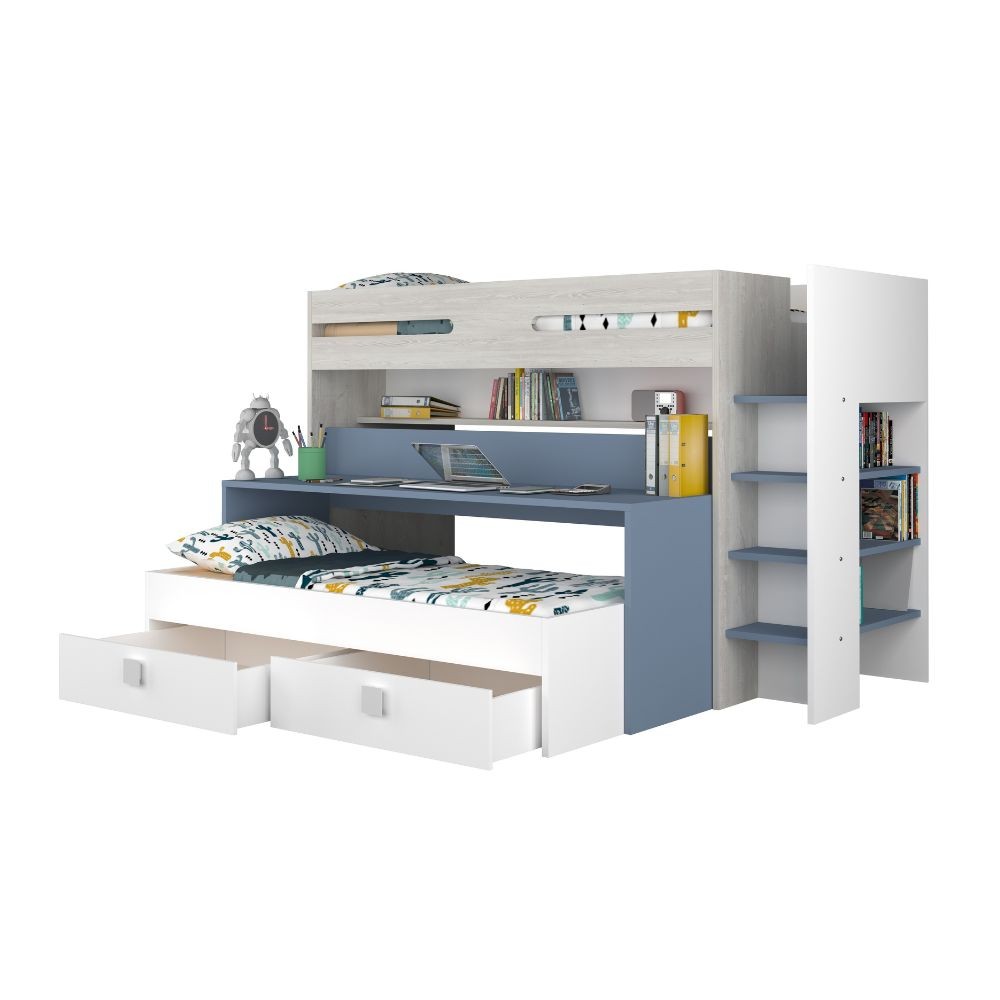 Letto a castello 6070 bianco celeste con scrivania estraibile