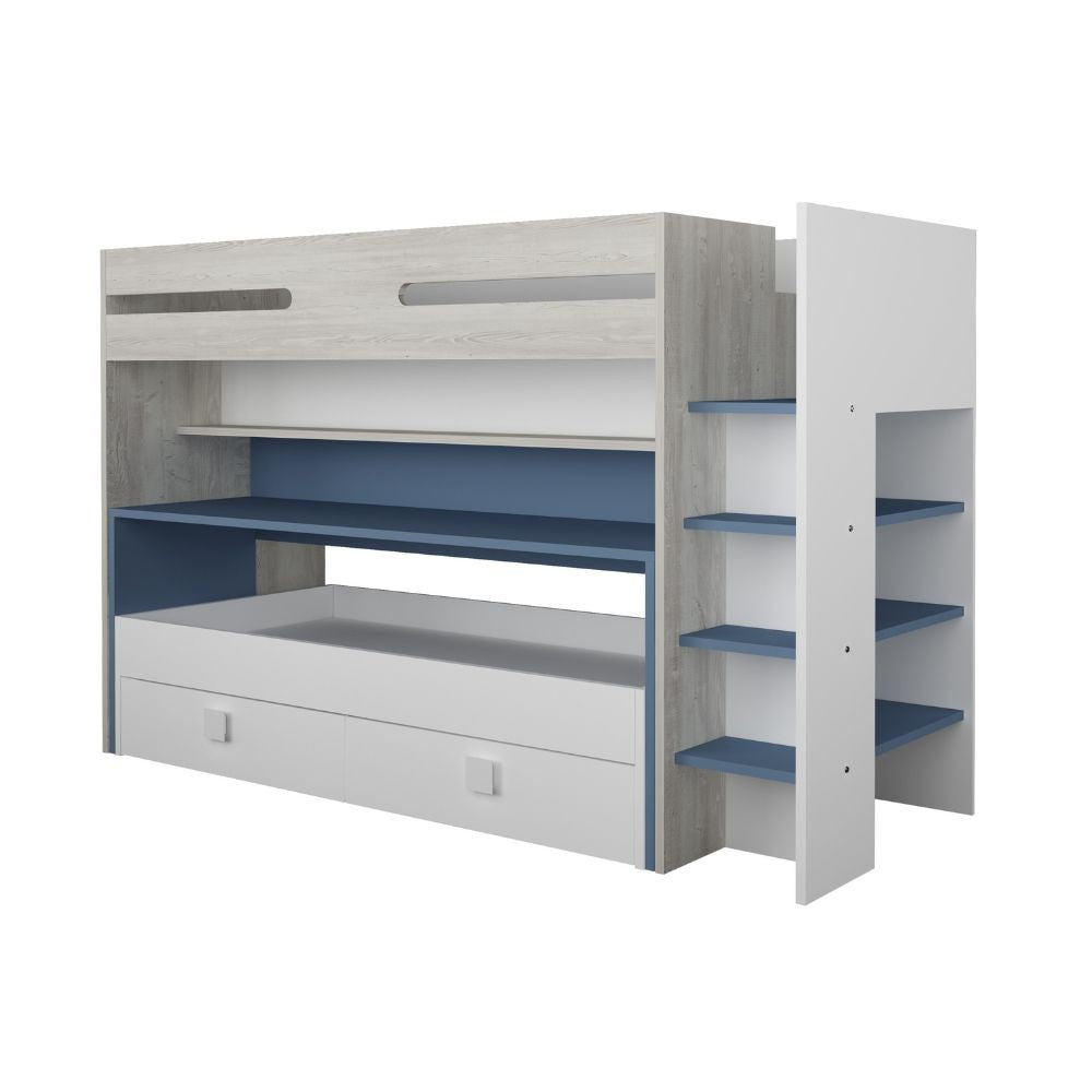 Letto a castello 6070 bianco celeste con scrivania estraibile