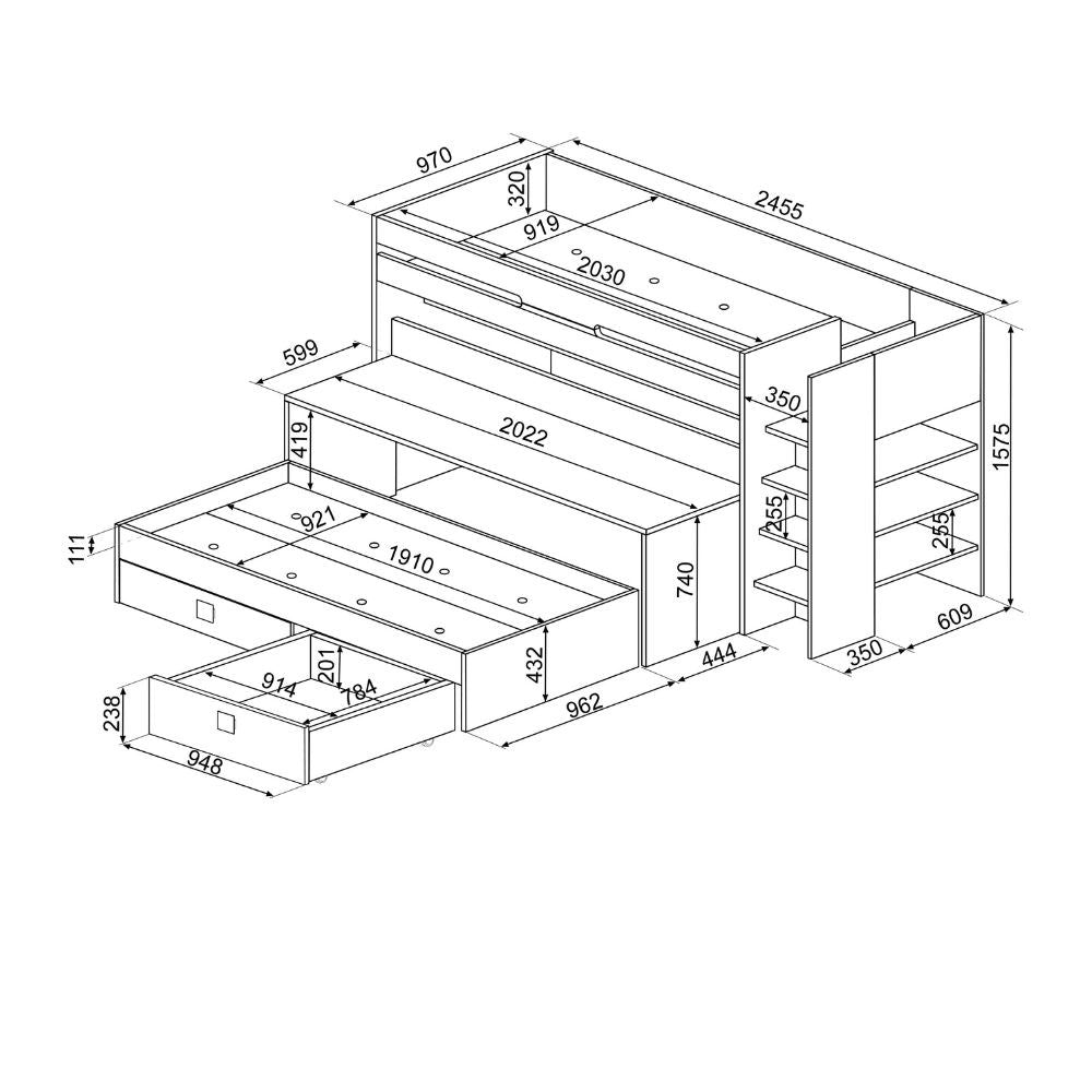 Letto a castello 6070 bianco celeste con scrivania estraibile