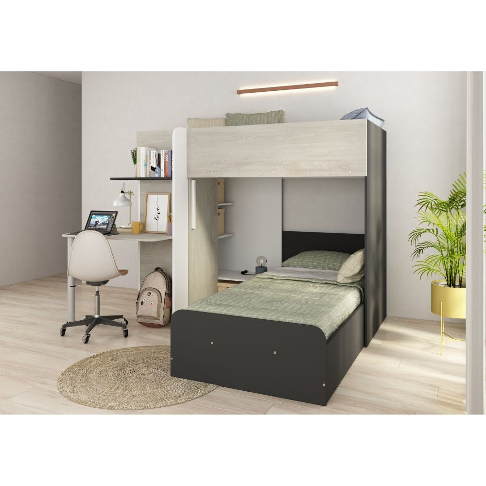 Letto a castello 6885 con scrivania reversibile bianco vintage antracite