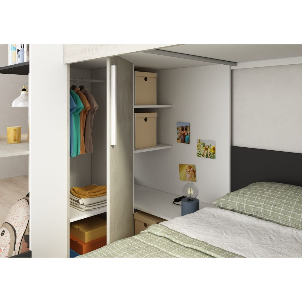 Letto a castello 6885 con scrivania reversibile bianco vintage antracite