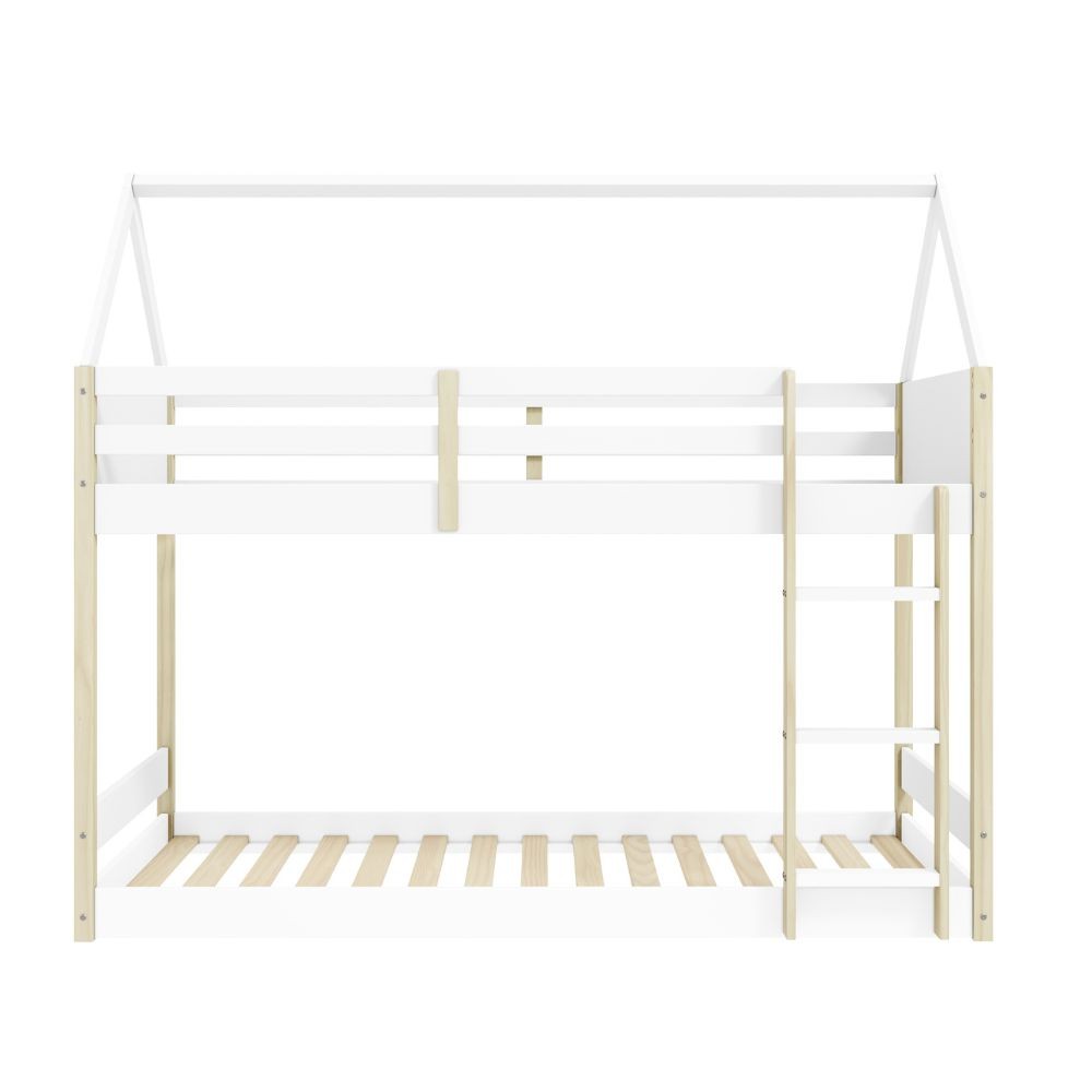 Letto a castello Montessori con struttura a casa in legno colore bianco