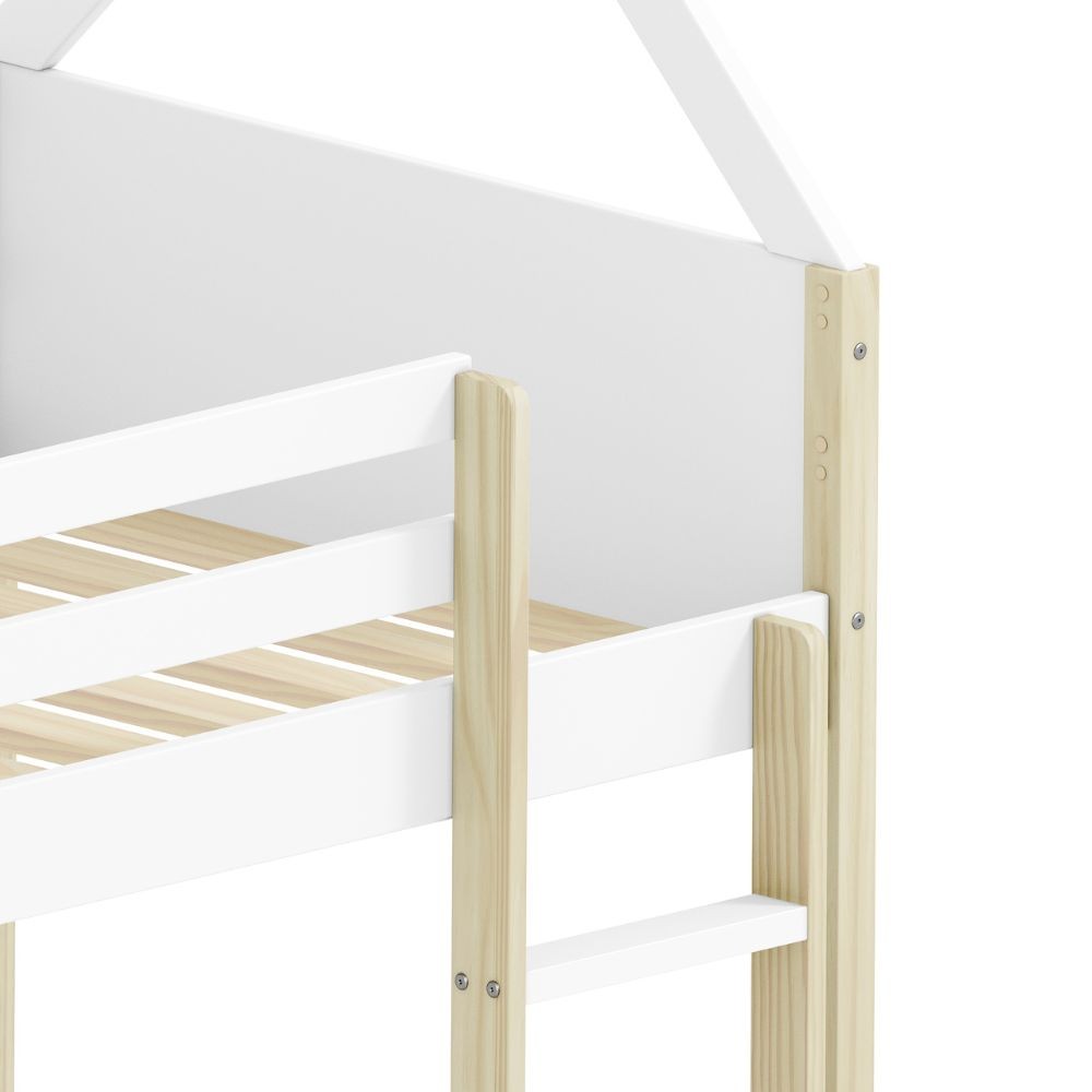 Letto a castello Montessori con struttura a casa in legno colore bianco