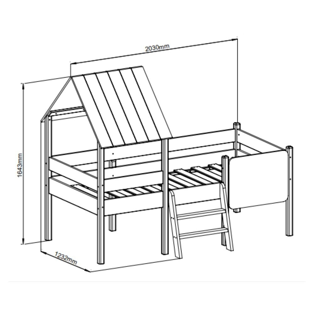 Letto a castello singolo Mint in legno massiccio con lavagnetta colore verde cachi e pino