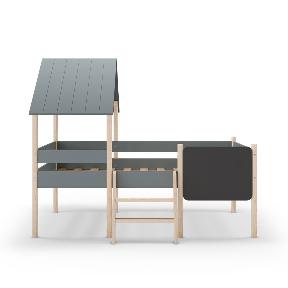 Letto a castello singolo Mint in legno massiccio con lavagnetta colore verde cachi e pino