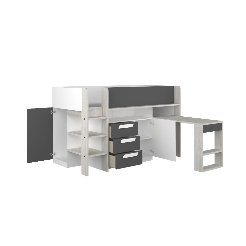 Letto a soppalco 6020 bianco antracite con scrivania estraibile reversibile