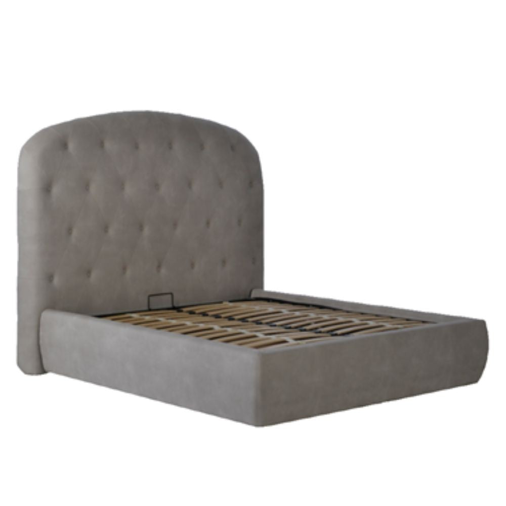 Letto matrimoniale contenitore Button1 grigio chiaro testiera arrotondata