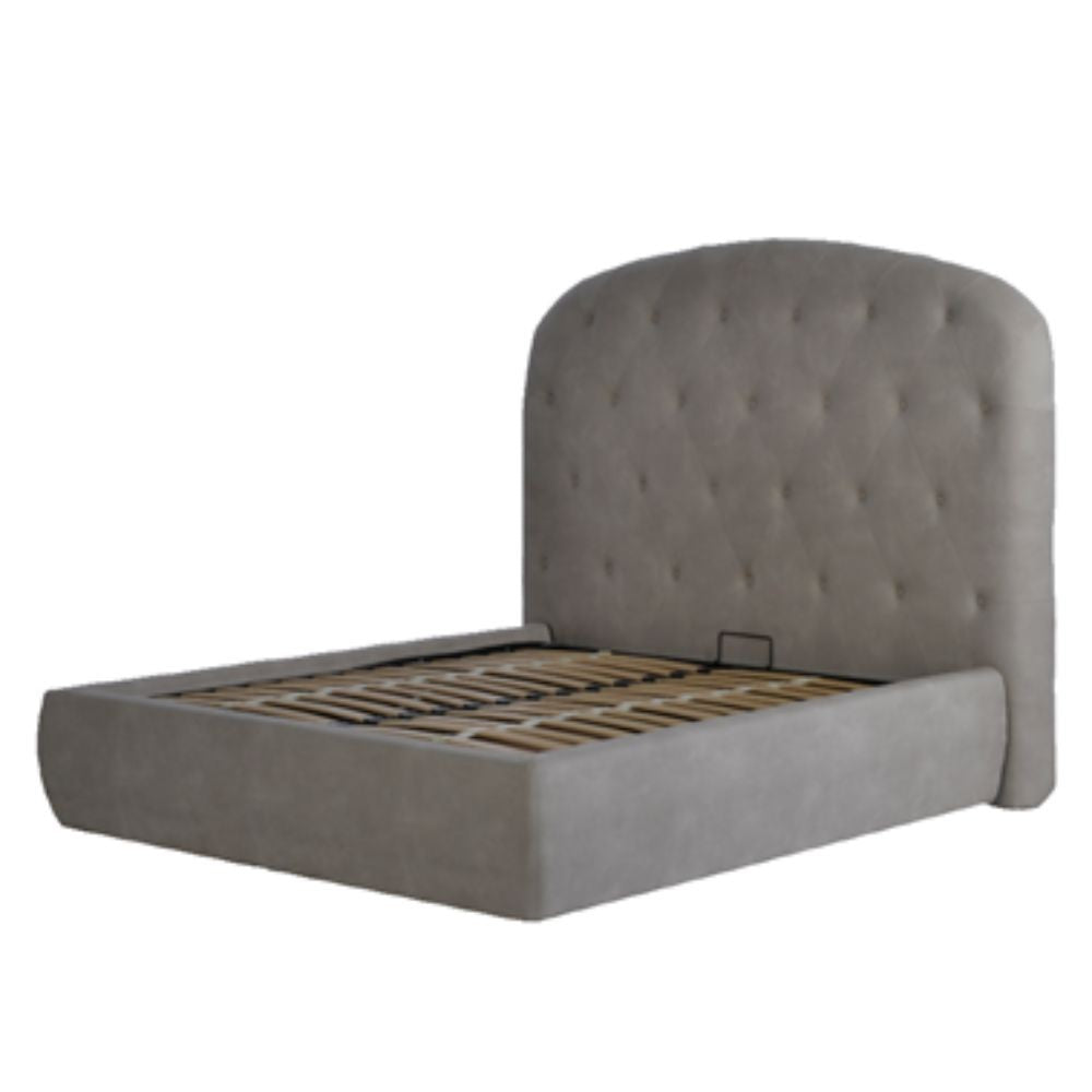 Letto matrimoniale contenitore Button1 grigio chiaro testiera arrotondata