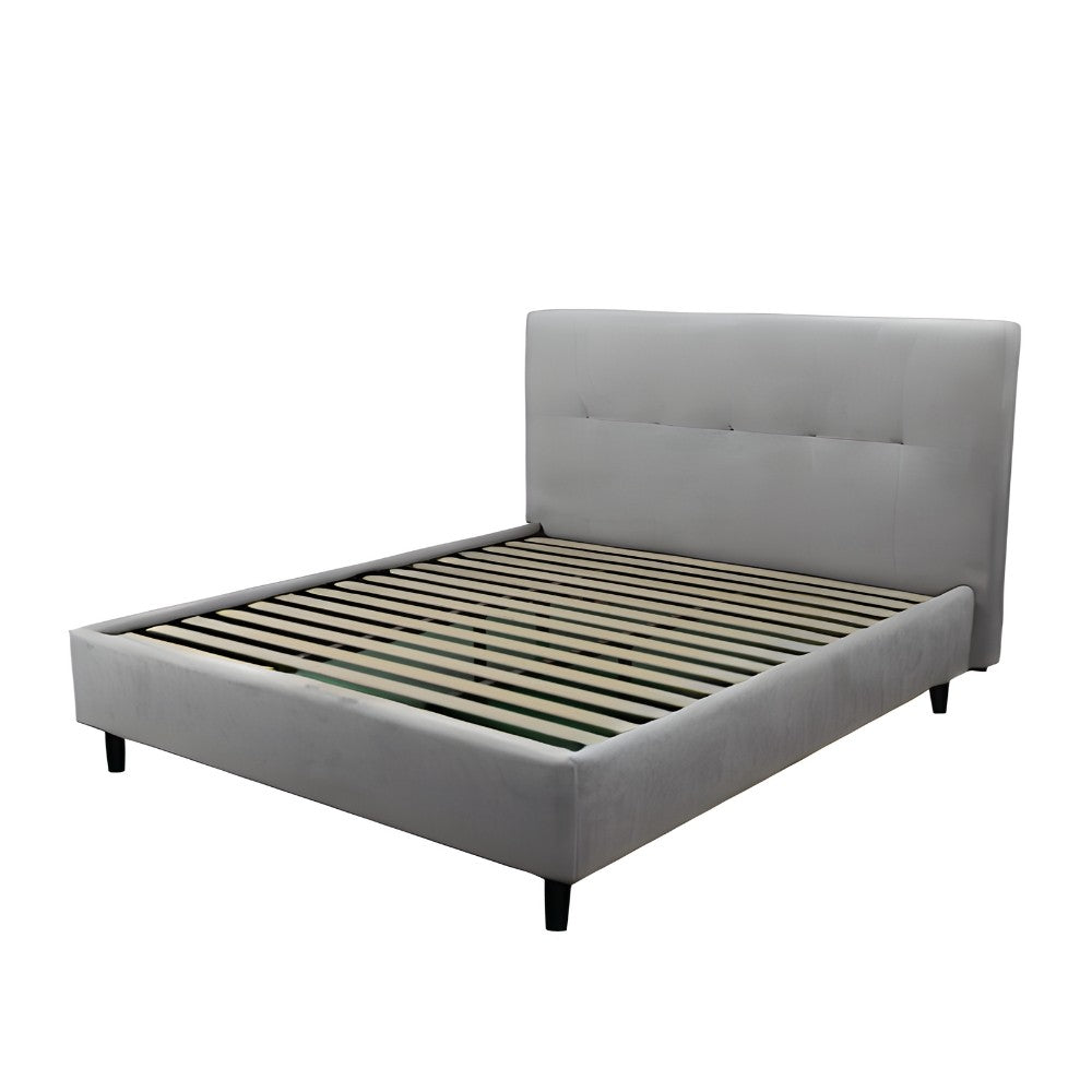 Letto matrimoniale Snello con rete fissa in tessuto grigio chiaro