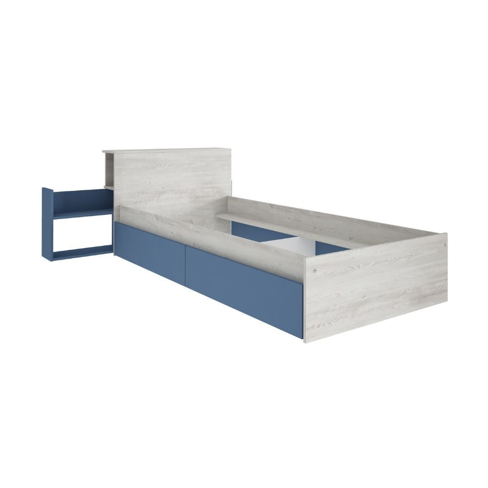 Letto singolo 1660 bianco celeste con comodino estraibile