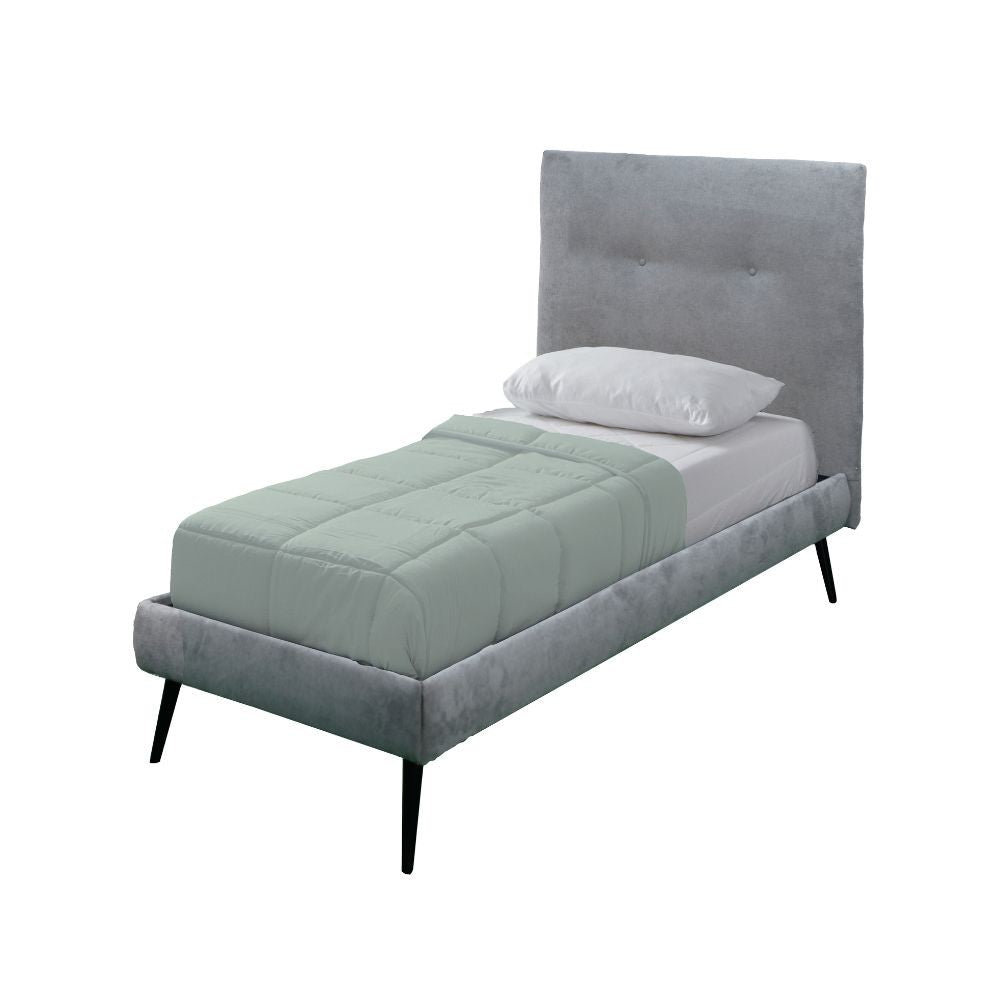 Letto singolo Stiletto con rete fissa in tessuto grigio chiaro