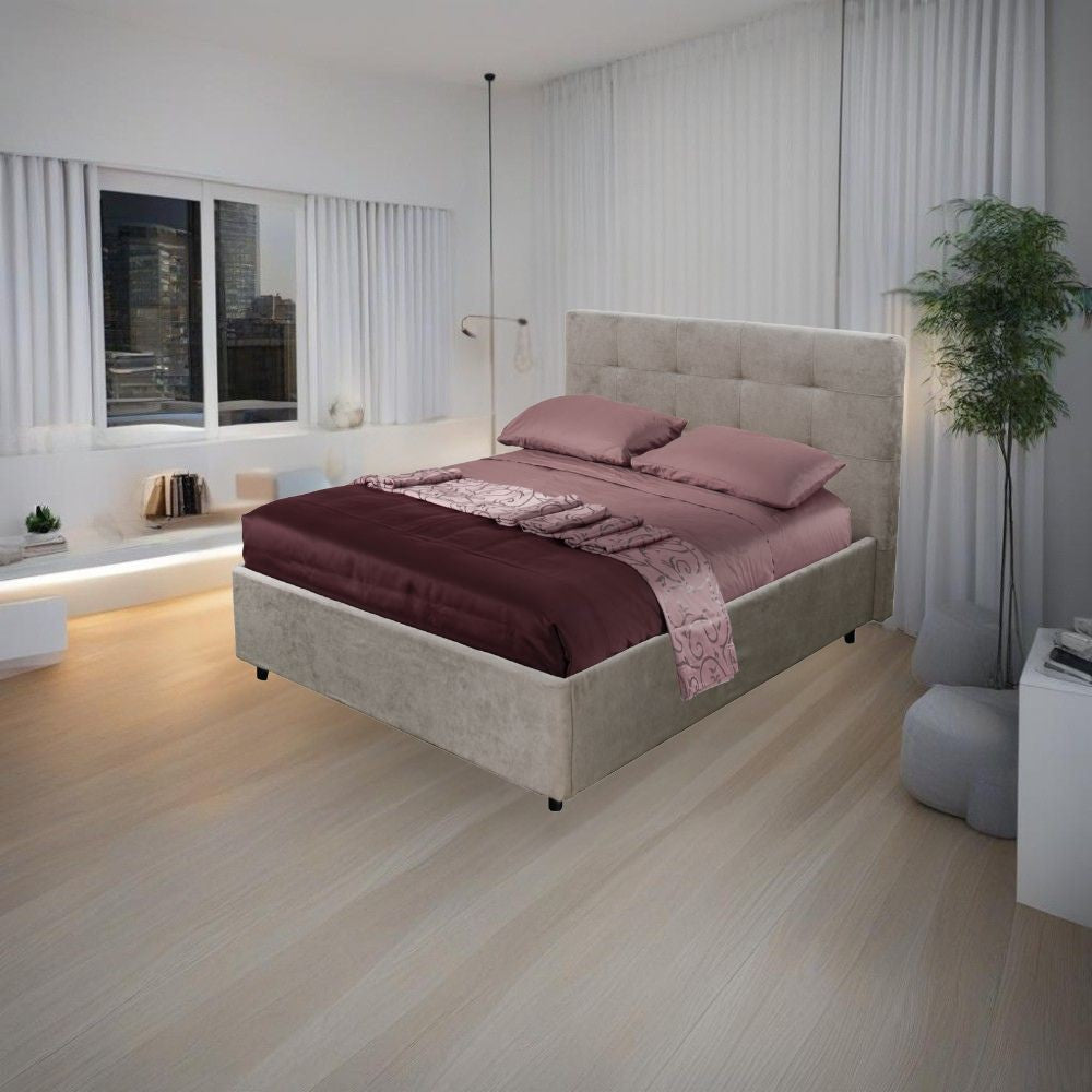 Letto una piazza e mezza Ascoli contenitore in tessuto Enjoy 03 tortora