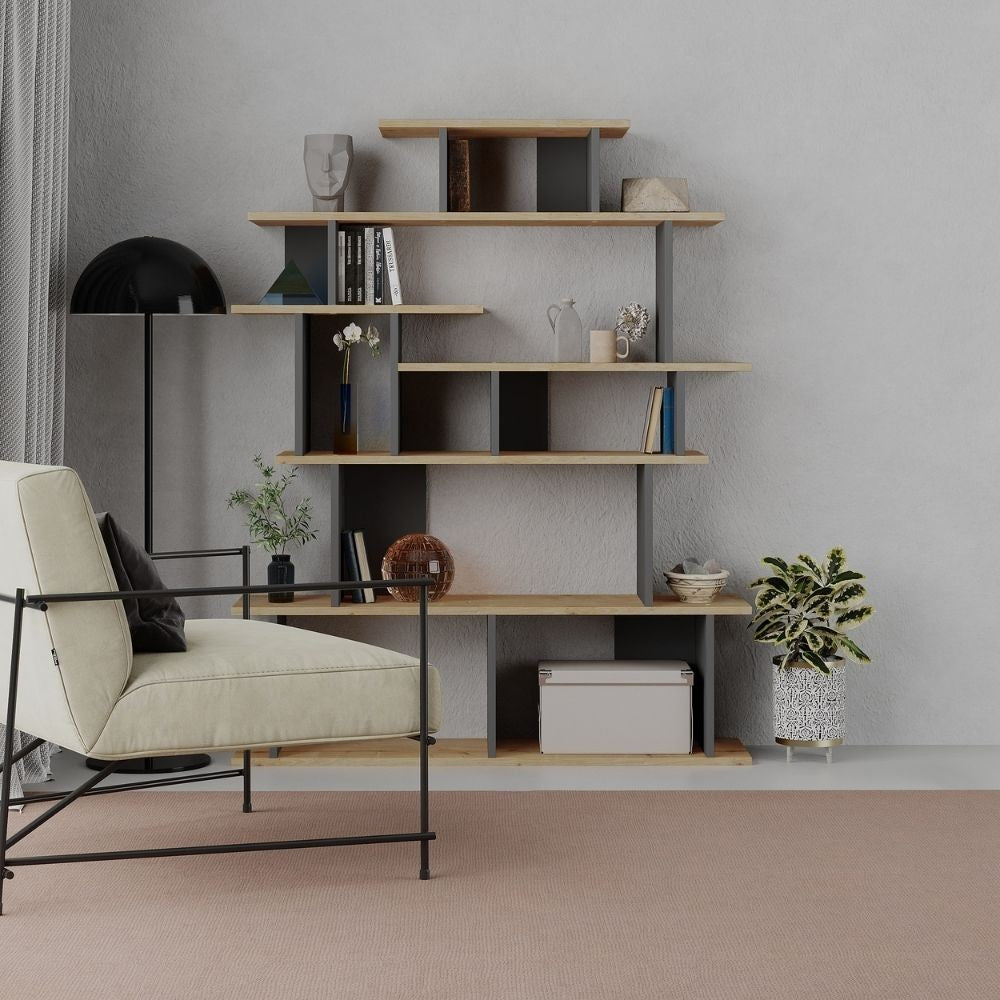 Libreria design Apollon rovere e antracite