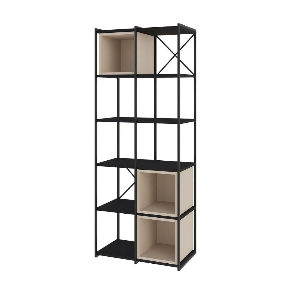 Libreria Vale midi con struttura in metallo nero e cubotti cashmere