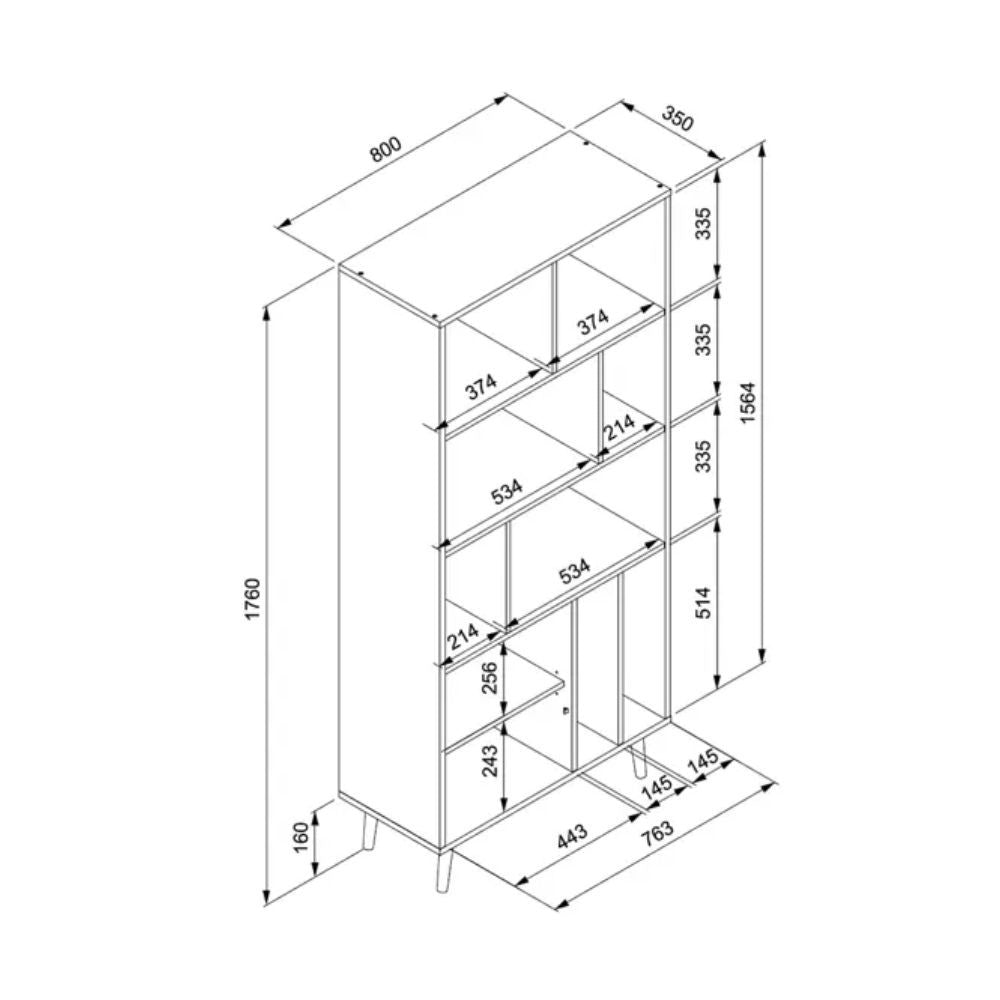 Libreria Vienna20A nera con frontali effetto vimini