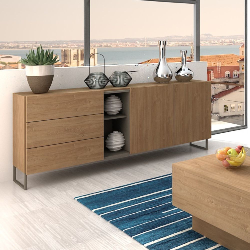 Madia 1055 rovere miele con 3 cassetti 2 ante e nicchie a giorno colore tortora