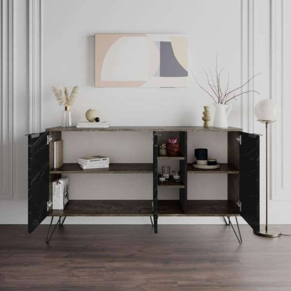 Madia Clara Bendir dark coffe 3 ante effetto marmo nero 142x35,6x83h