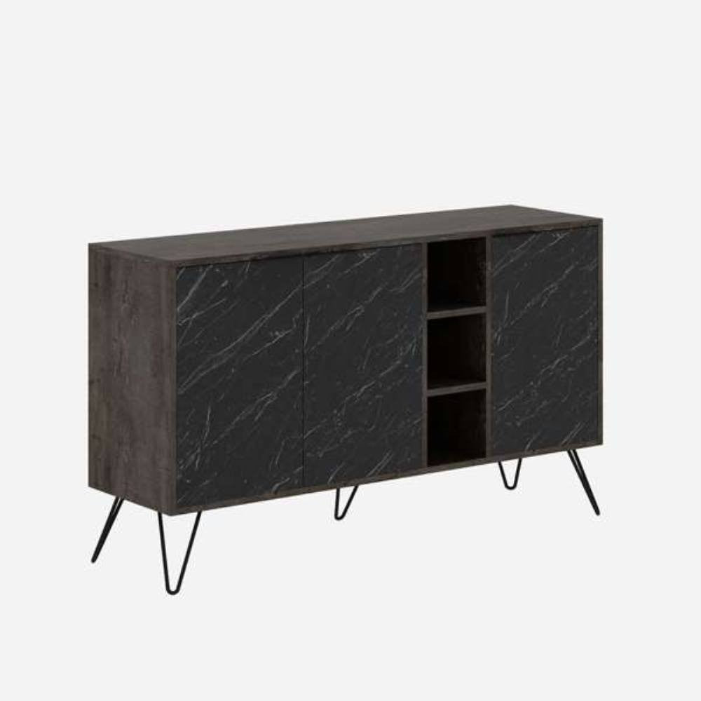 Madia Clara Bendir dark coffe 3 ante effetto marmo nero 142x35,6x83h