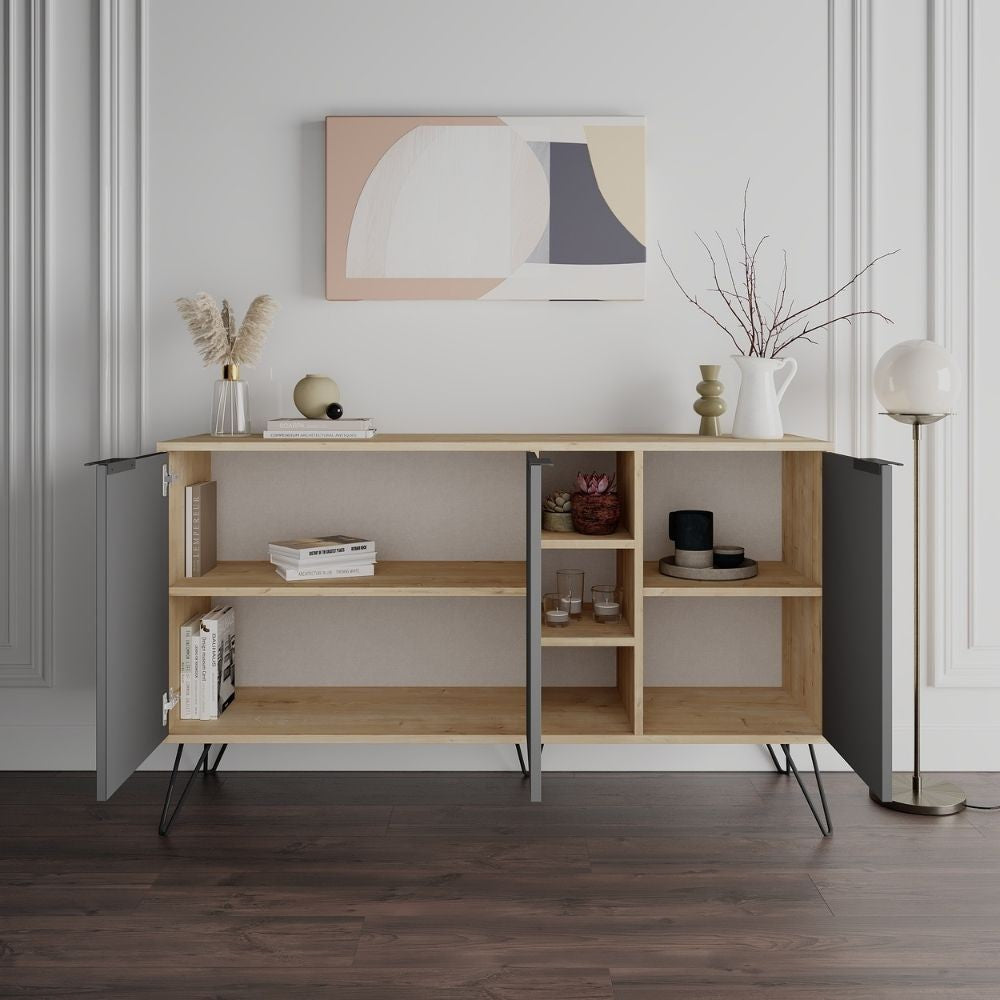 Madia Clara rovere oak 3 ante antracite 142x35,6x83h