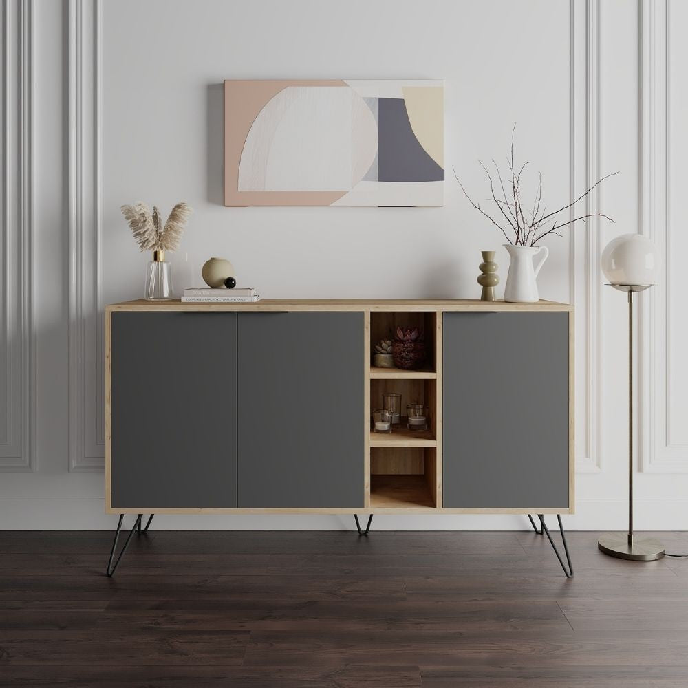 Madia Clara rovere oak 3 ante antracite 142x35,6x83h