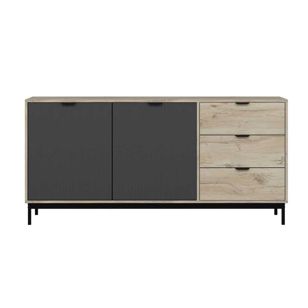 Madia Esta 180 con 2 ante colore antracite effetto cannettato e 3 cassetti rovere sonoma