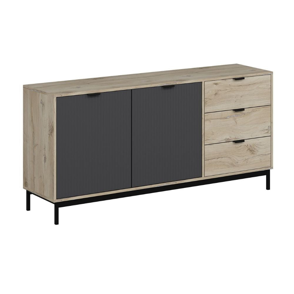 Madia Esta 180 con 2 ante colore antracite effetto cannettato e 3 cassetti rovere sonoma