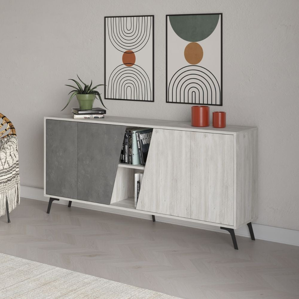Madia Fiona 180 cm. con 2 ante bianco vintage e due ante retro grey
