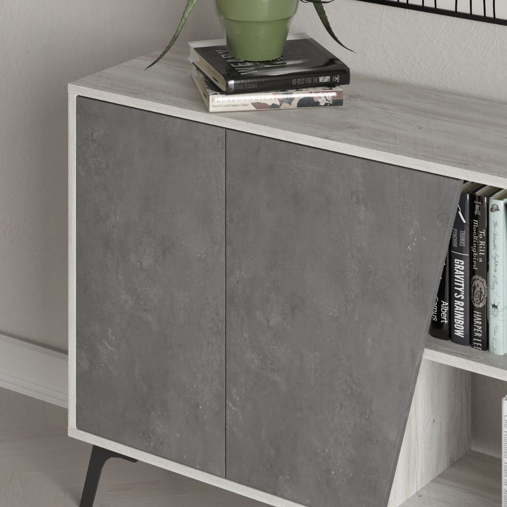 Madia Fiona 180 cm. con 2 ante bianco vintage e due ante retro grey