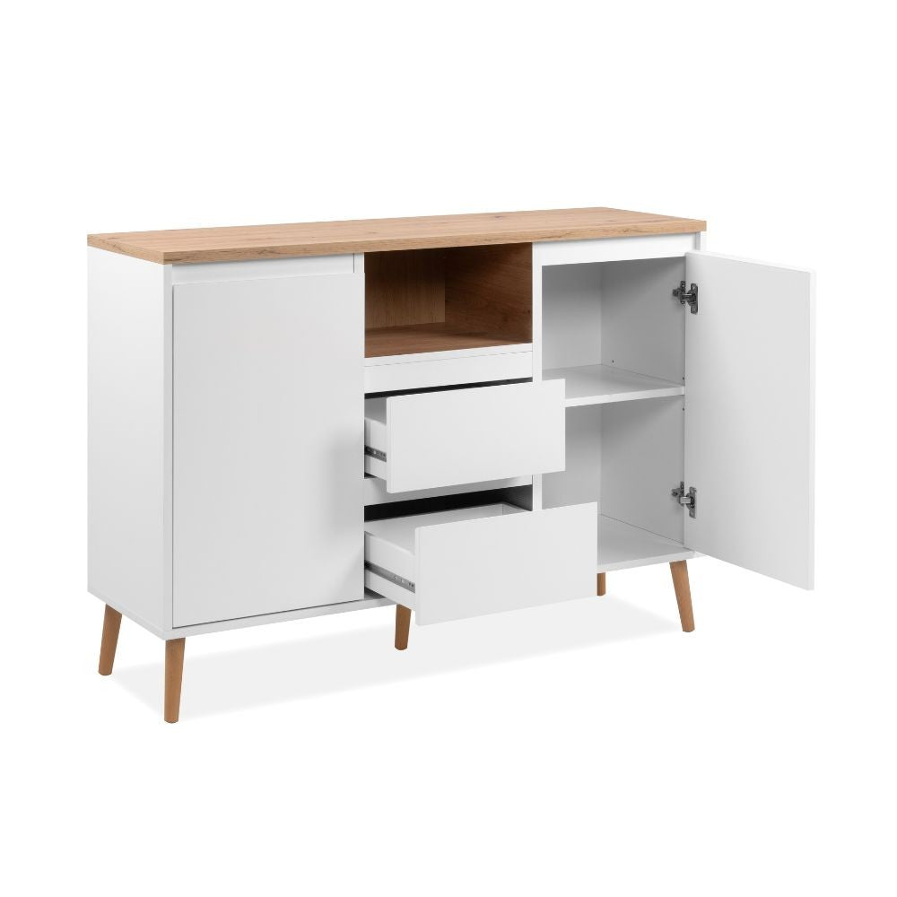 Madia Linz01B 2 ante 2 cassetti con piano e gambe rovere e struttura colore bianco