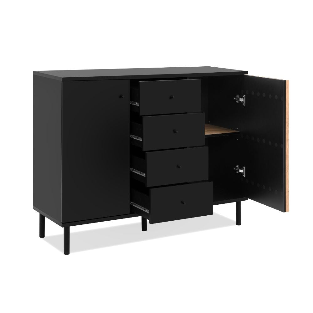 Madia Monza 01B con 2 ante e 4 cassetti colore nero con listelli rovere effetto cannettato