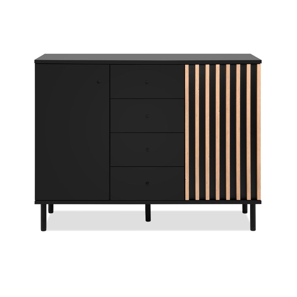 Madia Monza 01B con 2 ante e 4 cassetti colore nero con listelli rovere effetto cannettato