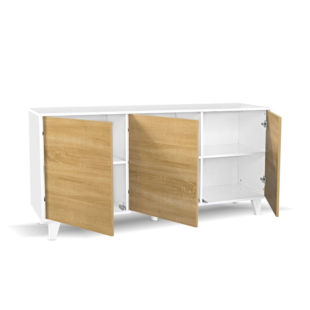 Madia Moran struttura colore bianco effetto lucido con 3 ante colore rovere