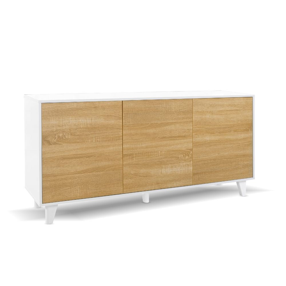 Madia Moran struttura colore bianco effetto lucido con 3 ante colore rovere