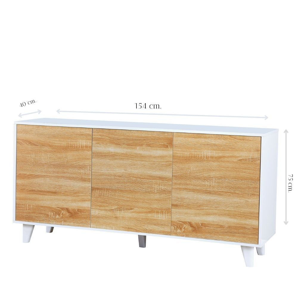 Madia Moran struttura colore bianco effetto lucido con 3 ante colore rovere